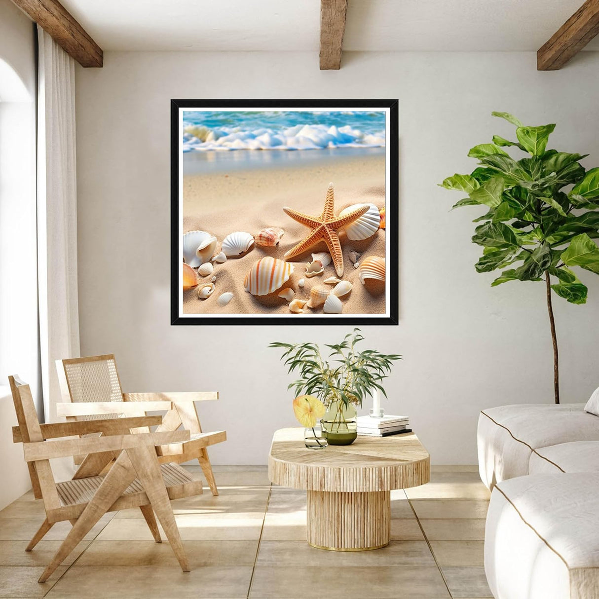 Bimkole 5D Diamond Art Kits for Adults Beach Landscape, Full Drill Sun Sea Starfish DIY Rhinestone Embroidery Set Paint with Diamonds Art by Number Kits Cross Stitch Home Wall Craft Decor 12x12 in Bimkole