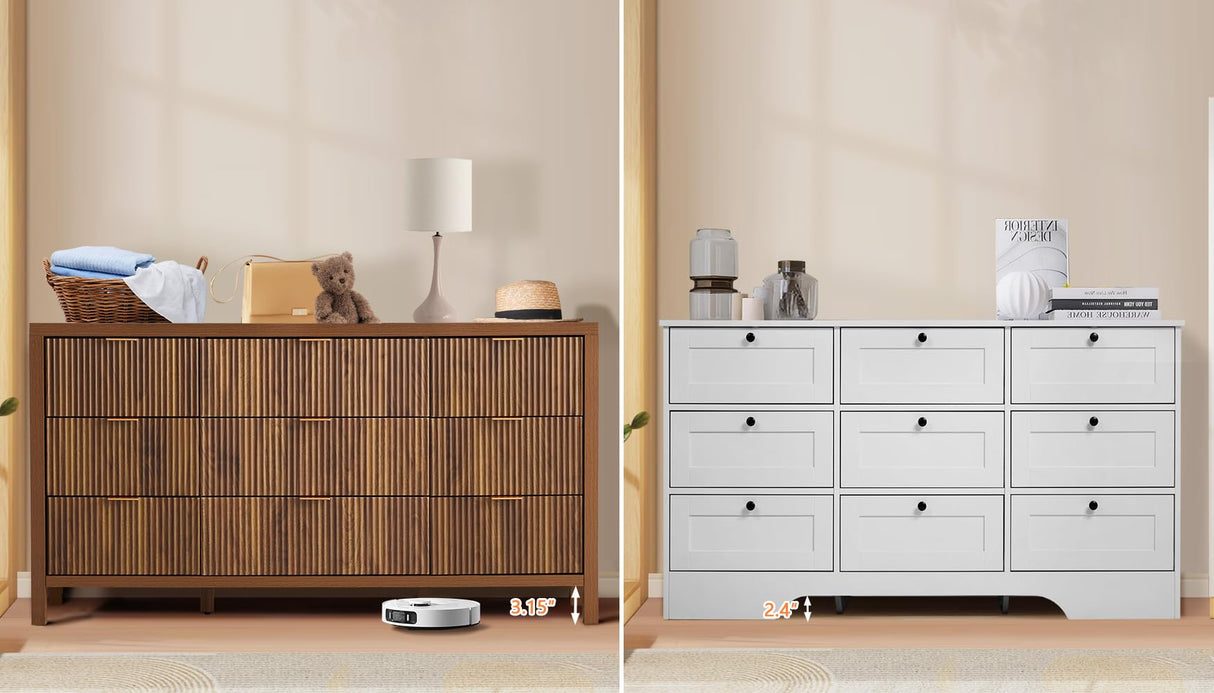 9 Drawer Dresser Cabinet, Long Nightstand with Drawers and Storage Cabinet, Farmhouse Solid Wood Dresser TV Stand, Mid Century Modern Nightstand with 9 Drawer Side Table for Bedroom Closet (Walnut) affeivul