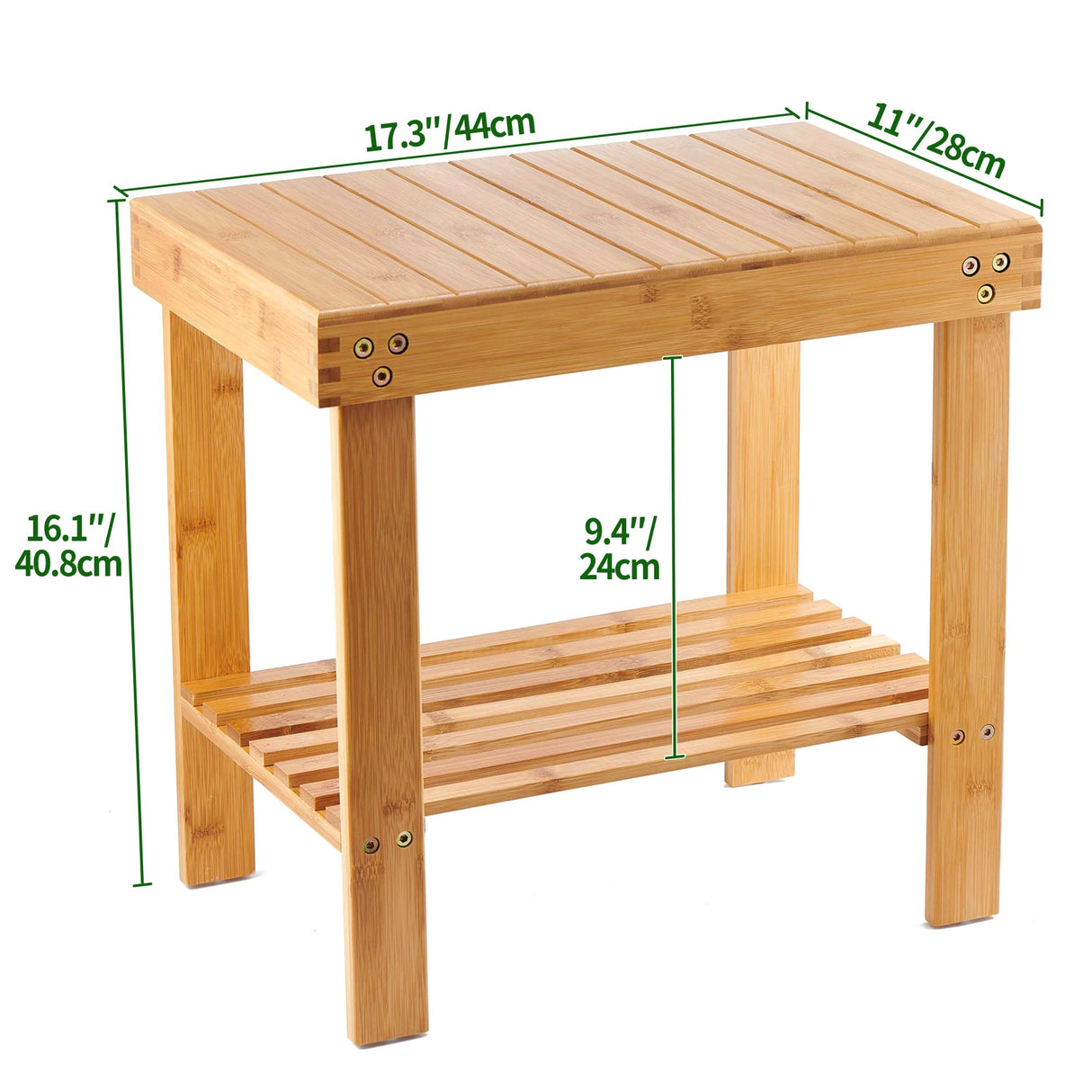 VaeFae Bamboo Spa Bench Wood Seat Stool Foot Rest Shaving Stool with Non-Slip Feets Storage Shelf for Shampoo Towel,Works in Bathroom/Living Room/Bedroom/Garden Leisure VaeFae