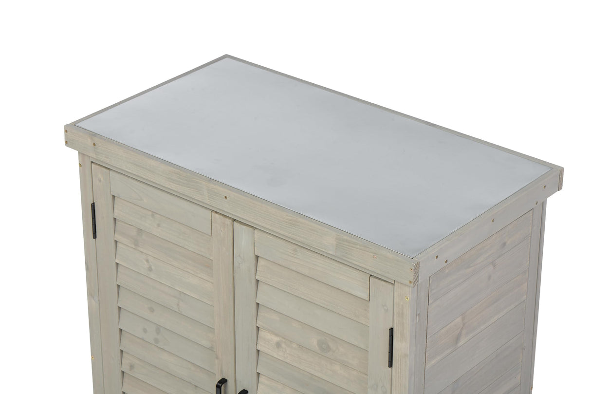 KEIKI Outdoor Potting Bench with Storage Cabinet & Metal Table Top, Weatherproof Garden Workstation, Hemlock Wood KEIKI