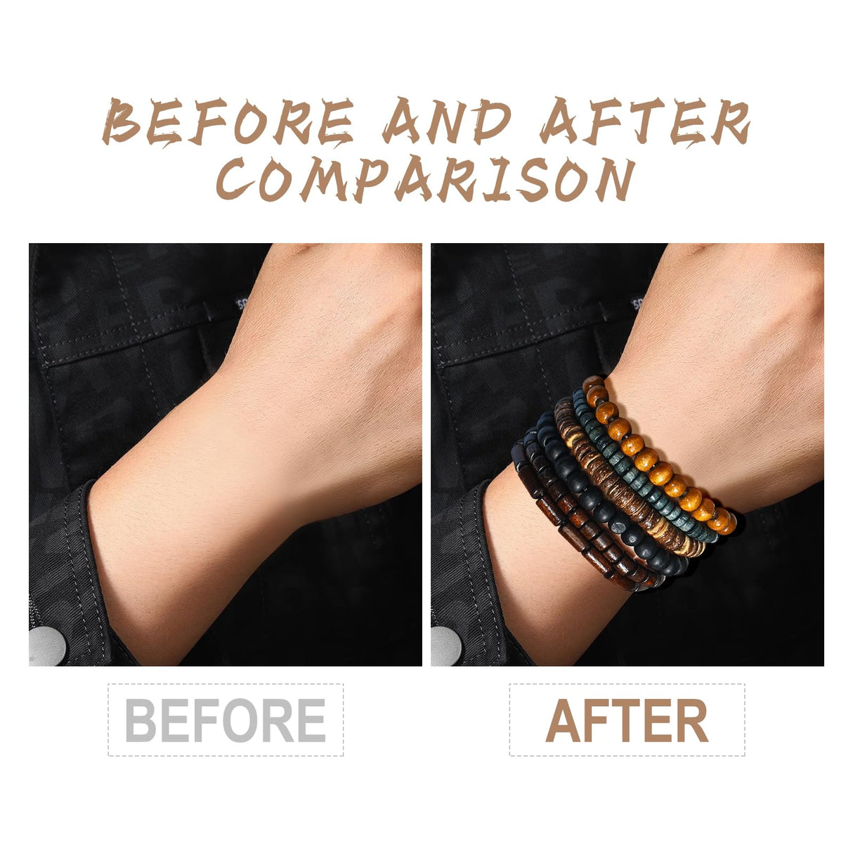 JAVMOO Wooden Beads Bracelet for Men Leather Wrap Hemp Cords Wood Beads Ethnic Tribal Bracelets Wooden Wristbands JAVMOO