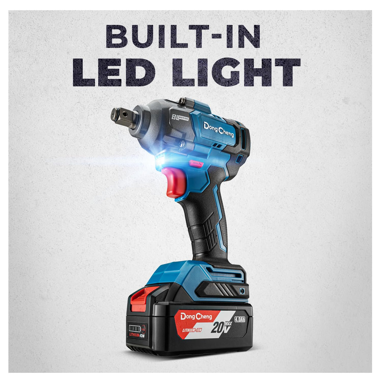 Dong Cheng 20V Cordless Impact Wrench, Max Torque 360 ft-lbs (488N.m), 1/2 inch with 3 Mode Speed, 2400 RPM Brushless Impact Gun, Includes 4.0Ah Battery, Charger, 4 Impact Sockets and Kit Bag Dong Cheng