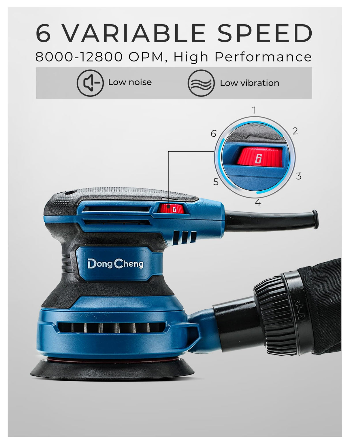 Dong Cheng 5-Inch Random Orbital Sander 380W 12800OPM Electric Palm Sander, 6 Variable Speeds, with 20pcs Sandpaper & Detachable Dust Bag, Power Sander for Woodworking, Sanding & Polishing Dong Cheng