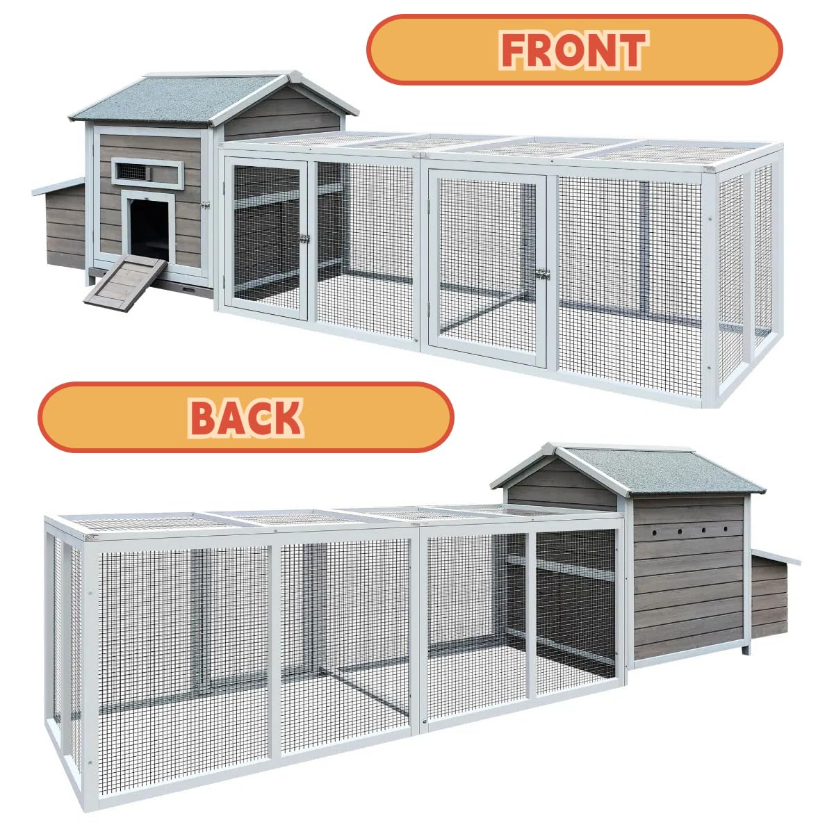 ZMAD Large Chicken Coop Outdoor,Chicken Coop 6-8 Chickens,Chicken Nesting Box, Pull Out Trays and Anti-Slip Asphalt Ramp (Gray, 118) ZMAD