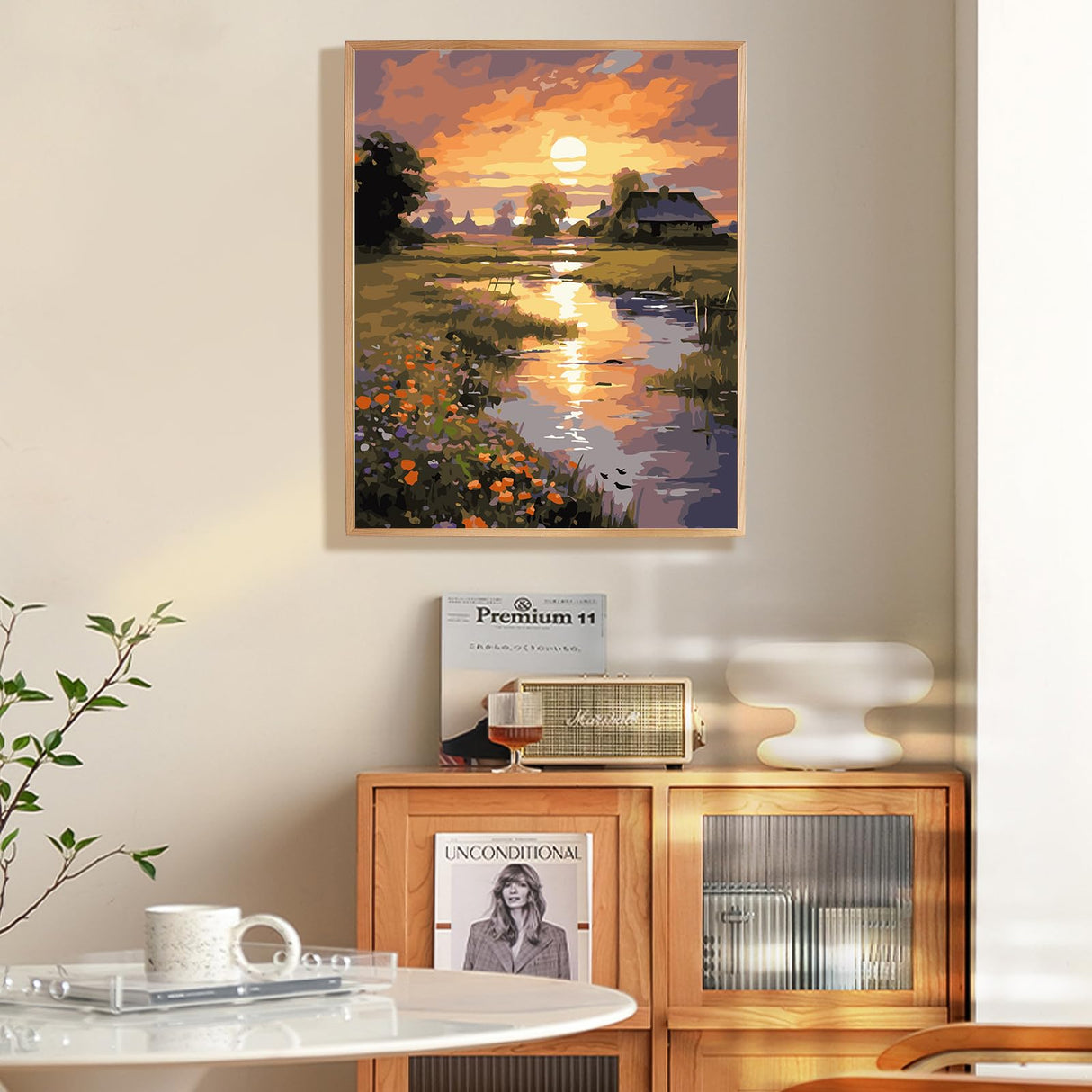 Paint by Numbers Kit for Adults Beginner, Countryside Sunset Adult Paint by Number Kits on Canvas Without Frame, Riverside Cabin Oil Paint by Numbers for Home Decor Gift 16” W x 20”L Fountor