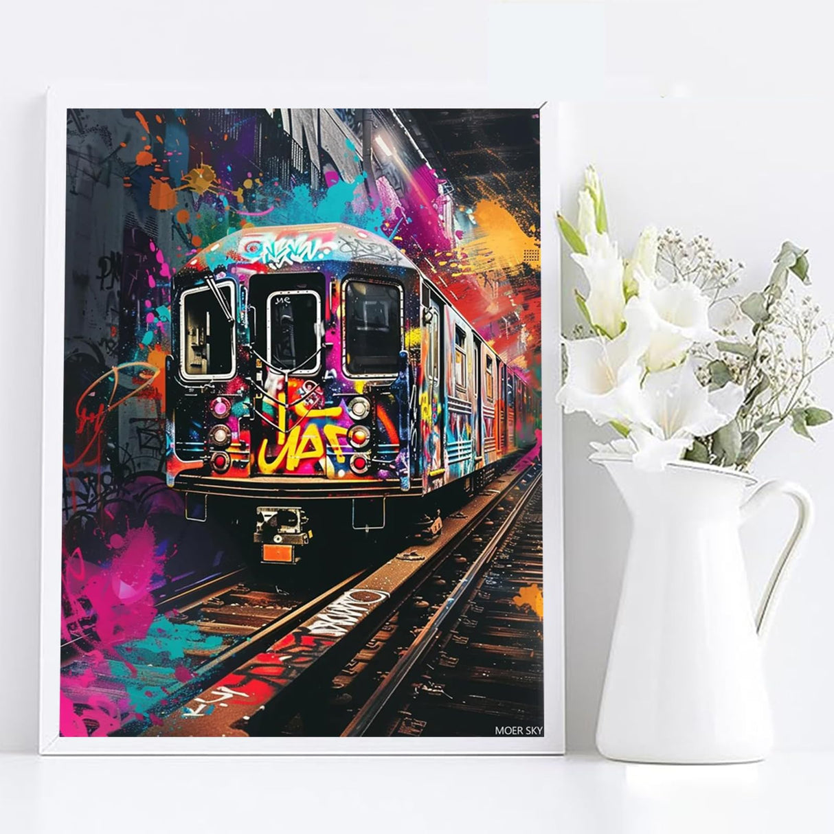 MOER SKY Hip Hop Train Diamond Painting Kits for Adults, Vehicle Diamond Painting Art Kit for Adult, 5D Full Drill Diamond Dots Painting for Beginners Home Wall Decor Gifts 12x16 Inch MOER SKY