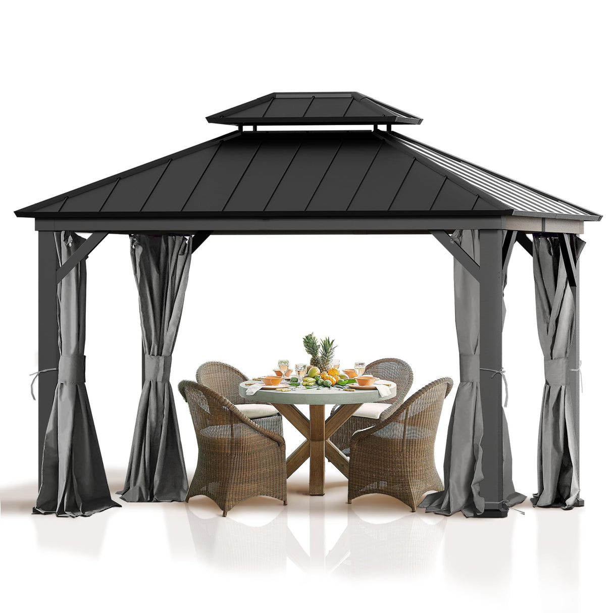 Covered Outdoor Gazebo Curtain Replacement Universal 4-Panel Sidewalls 10' x 12', Outdoor Gazebo Privacy Curtains with Zipper, Replacement for Patio Canopy, Garden, Backyard, Grey (Curtain Only) Covered Outdoor