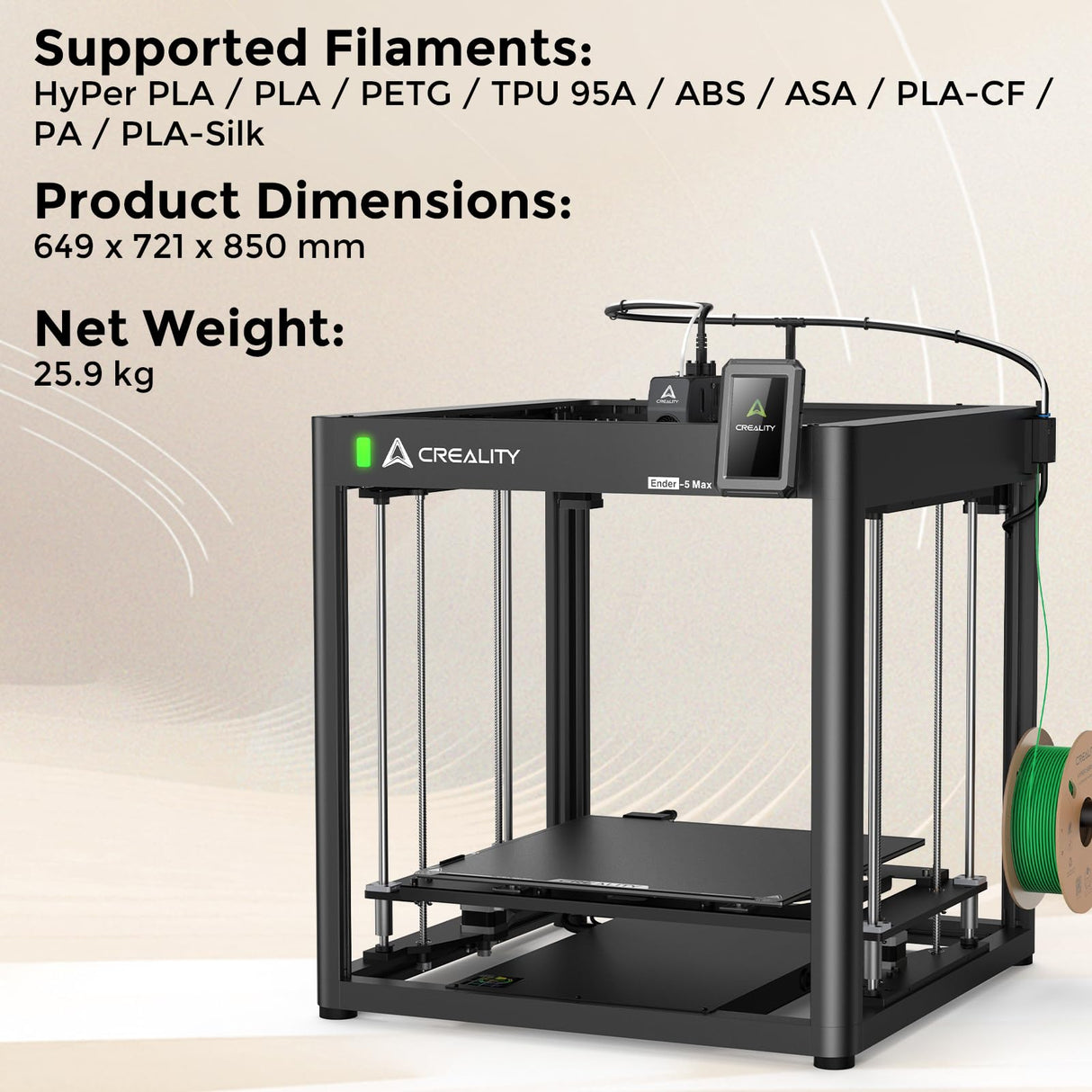 Creality Ender-5 Max 3D Printer, 400x400x400mm Large Build Volume, 700mm/s High-Speed Printing, 36-Point Auto Leveling, LAN Multi-Device Control, Professional FDM 3D Printing Creality