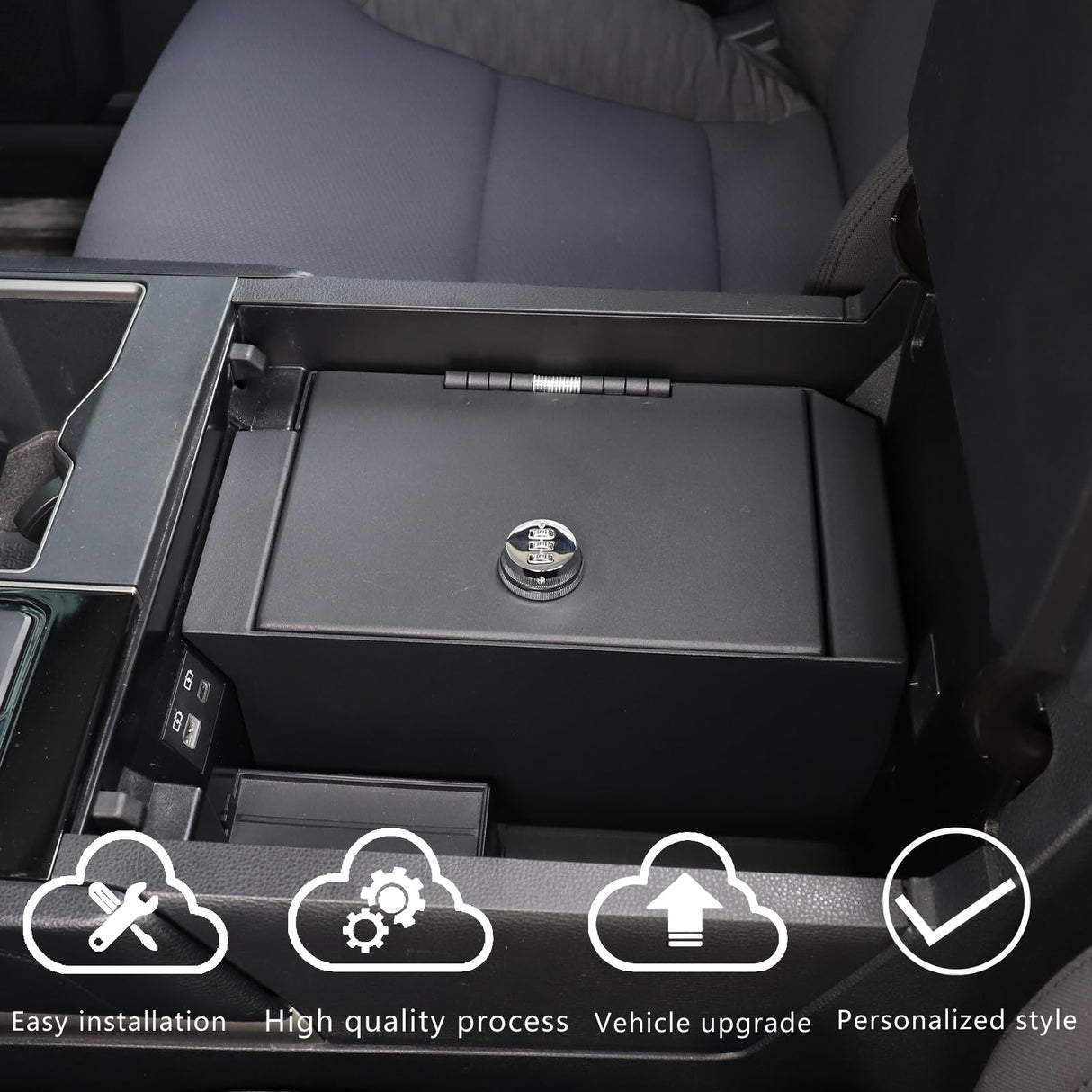 Car Center Console Safe Box Compatible with Toyot@ Tundra 2022-2025,Center Console Armrest Safe Lock Box Armrest Gun Security Organizer Tray with 3-Position Combination Lock and Key (black) HAPPYHORSE