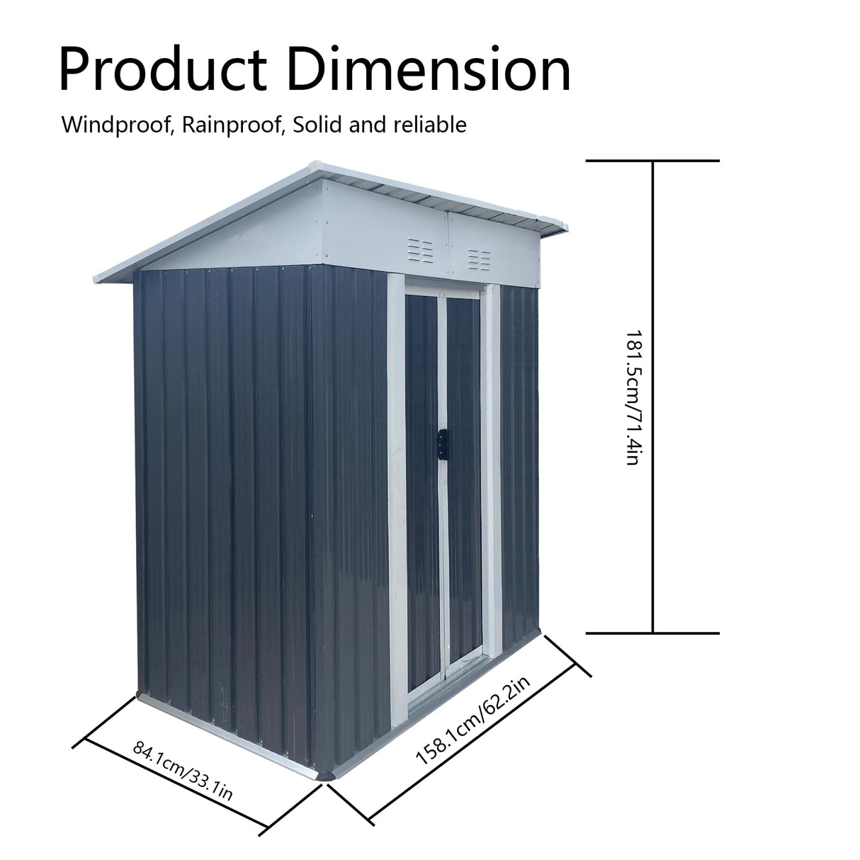 5 x 3 FT Outdoor Storage Shed, Metal Garden Shed with Aluminum Alloy Frame, Tool Shed Outdoor Storage with Lockable Sliding Doors & Vents, Small Storage House Waterproof for Backyard, Lawn, Gray ANTSKU