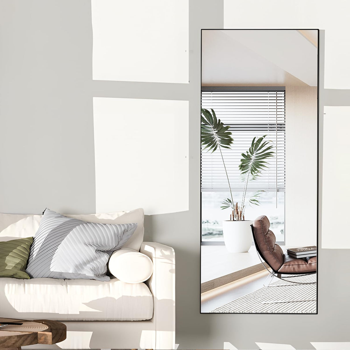 NEUWEABY Full Length Mirror Floor Mirror Large Mirror Body Rectangle Mirror for Bedroom Living Room Standing Hanging or Leaning Against Wall Aluminum Alloy Frame Black 57"x24" NEUWEABY