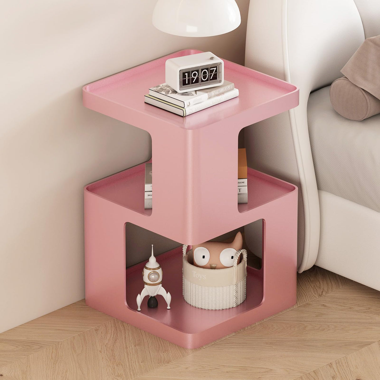 BAOGELIYA Metal Small Nightstands, Modern Side Table with 3 Tiers Storage, Pink End Table for Couch, Living Room Bedroom, Bedside Tables No Assembly Required BAOGELIYA