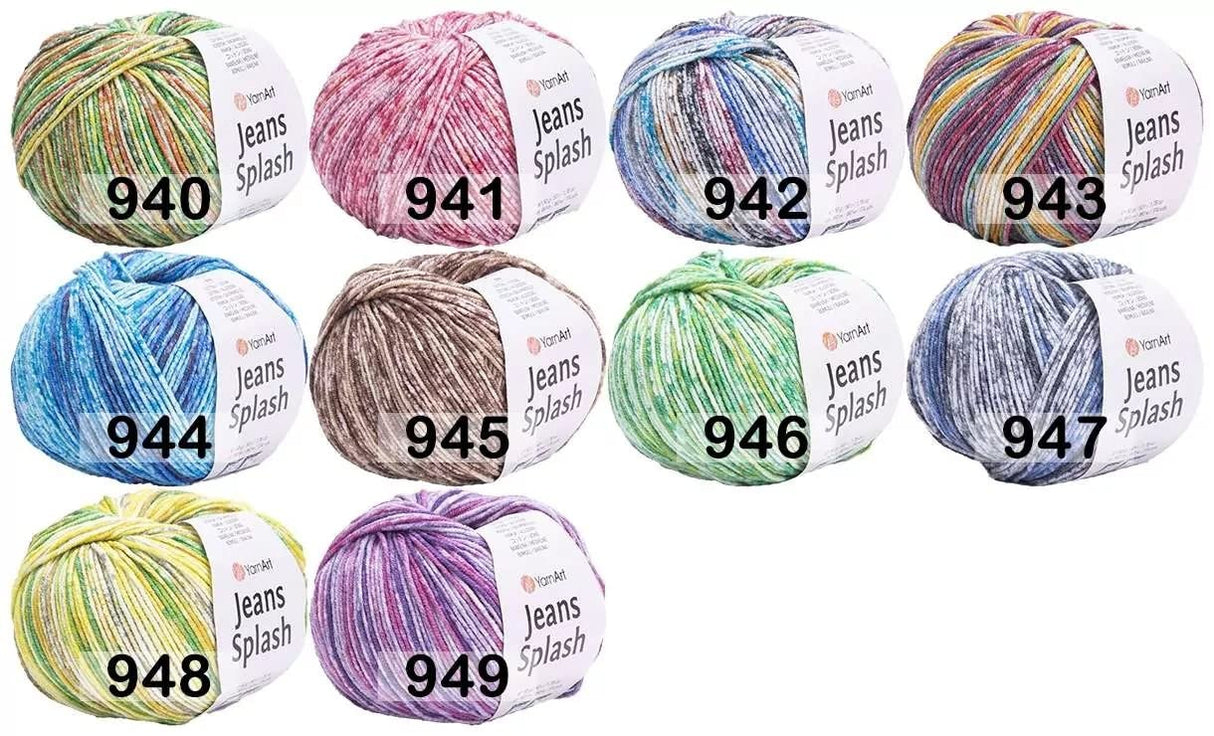 YarnArt Jeans Splash - Variegated Sport Yarn 55% Cotton 45% Acrylic 1 Skein/Ball 50g 174yds Soft Cotton Yarn for Amigurumi (944) YarnArt