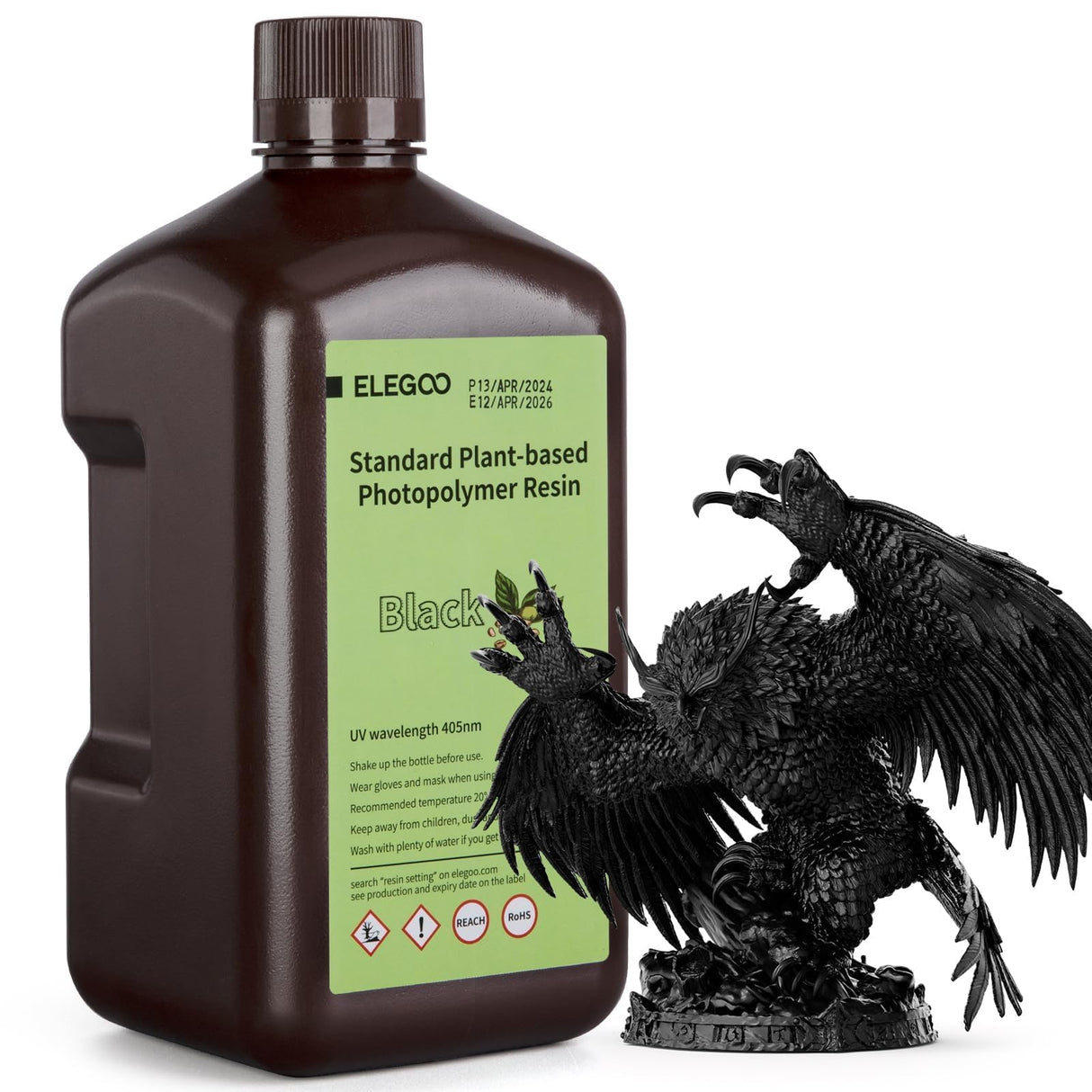 ELEGOO Standard Plant-Based 3D Printer Resin with Low Odor and High Precision, 405nm UV Curing Resin for Mars Saturn Jupiter MSLA DLP LCD 3D Printing - Black 2000g ELEGOO