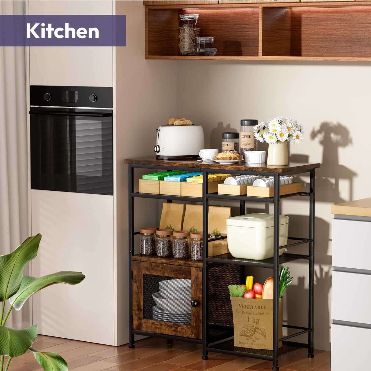 SWTYMIKI Coffee Bar Cabinet Station - Farmhouse Small Coffee Stand Station with Doors, Rustic Storage Organizer for Kitchen, Buffet Sideboard Cabinet Table for Home, Office, Corner, Bar, Espresso SWTYMIKI