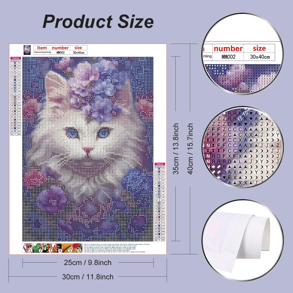 WSLWXSHM Diamond Painting Kits for Adults, Cat Round Full Drill Diamond Art Kits, 5D DIY Paint with Diamonds Crafts for Home Wall Decoration Gifts 12×16Inch WSLWXSHM