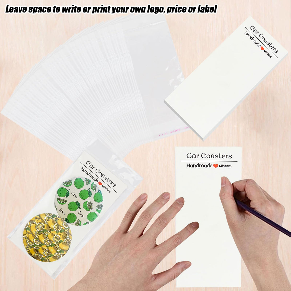 Car Coaster Packaging for Selling, 120PCS Sublimation Car Coasters Display Hanging Bags with 120PCS Cards, Car Coasters Display Cards 6.8 * 3", Pack Two 2.75" Coasters (not Included) (White) BigKing