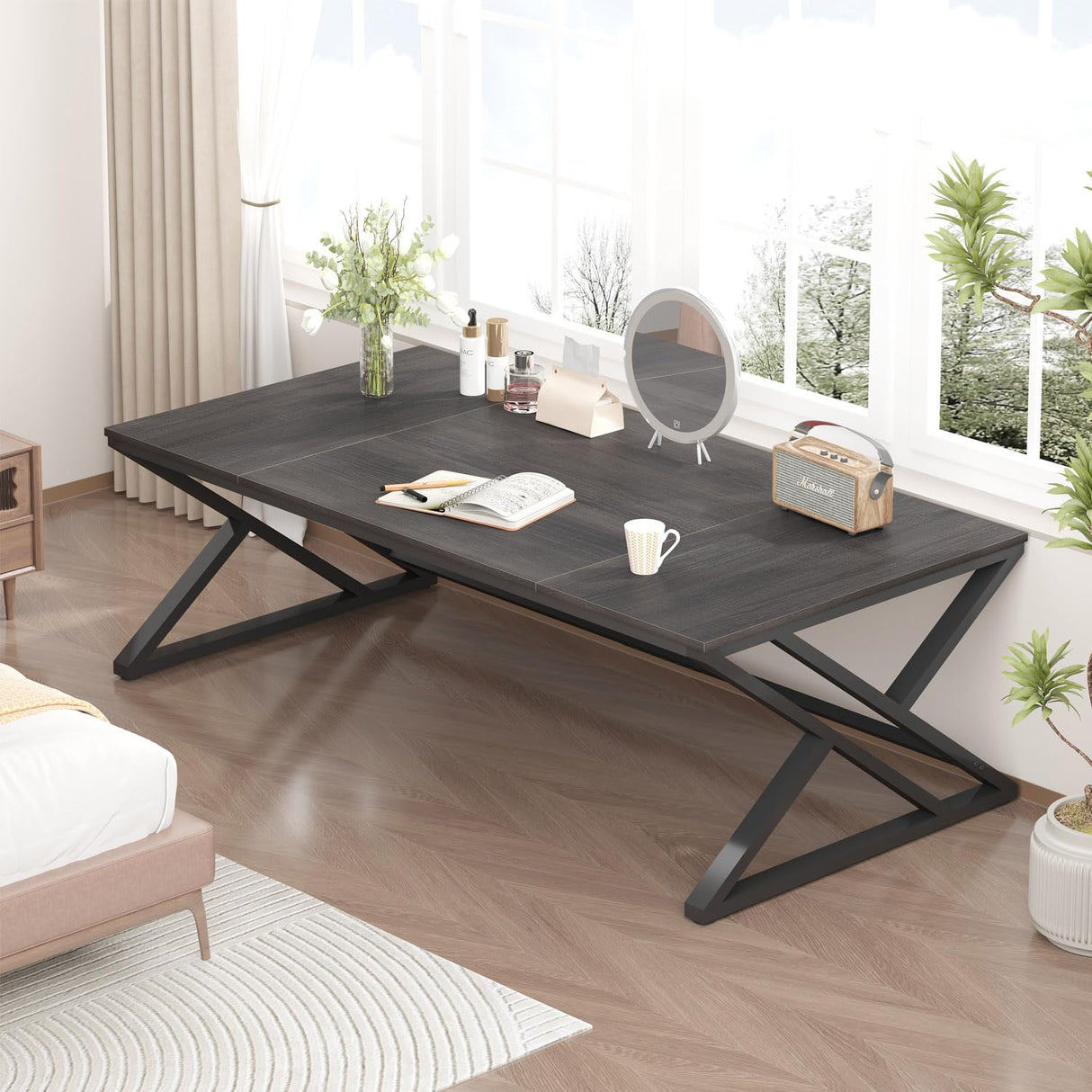 HSH Large Rustic Computer Desk, Industrial Extra Long Home Office Desk, Modern Pc Study Gaming Writing Table for Two Person, Workstation Executive Desk for Home Bedroom Living Room, Dark Gray, 70 Inch HSH