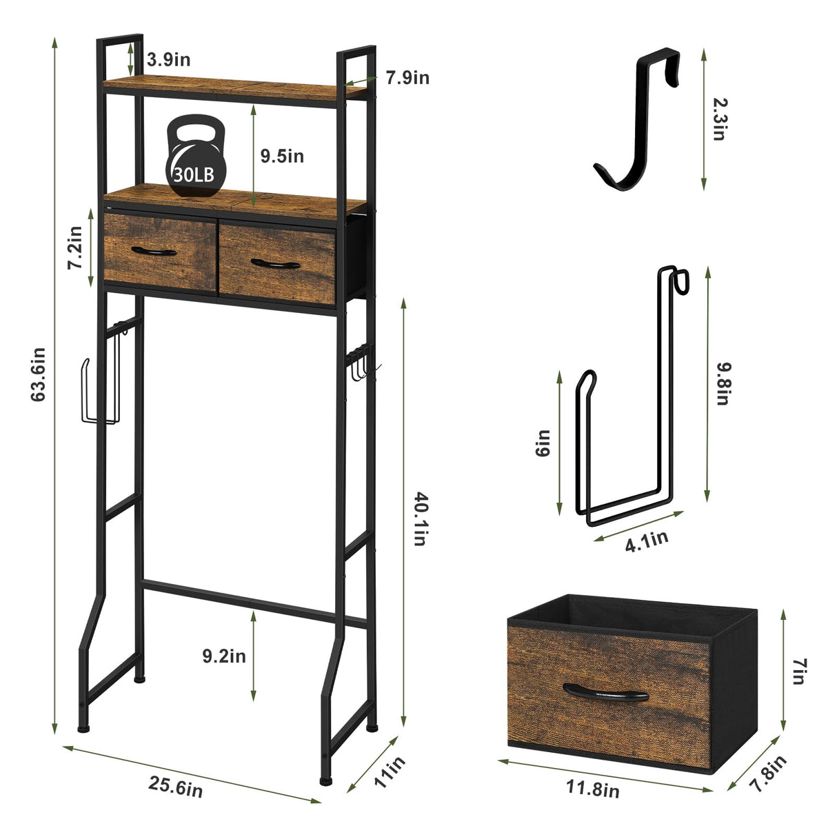ETELI Over The Toilet Storage Cabinet with Fabric Drawers Bathroom Storage Over Toilet Fit Most Toilets, Rustic Brown ETELI