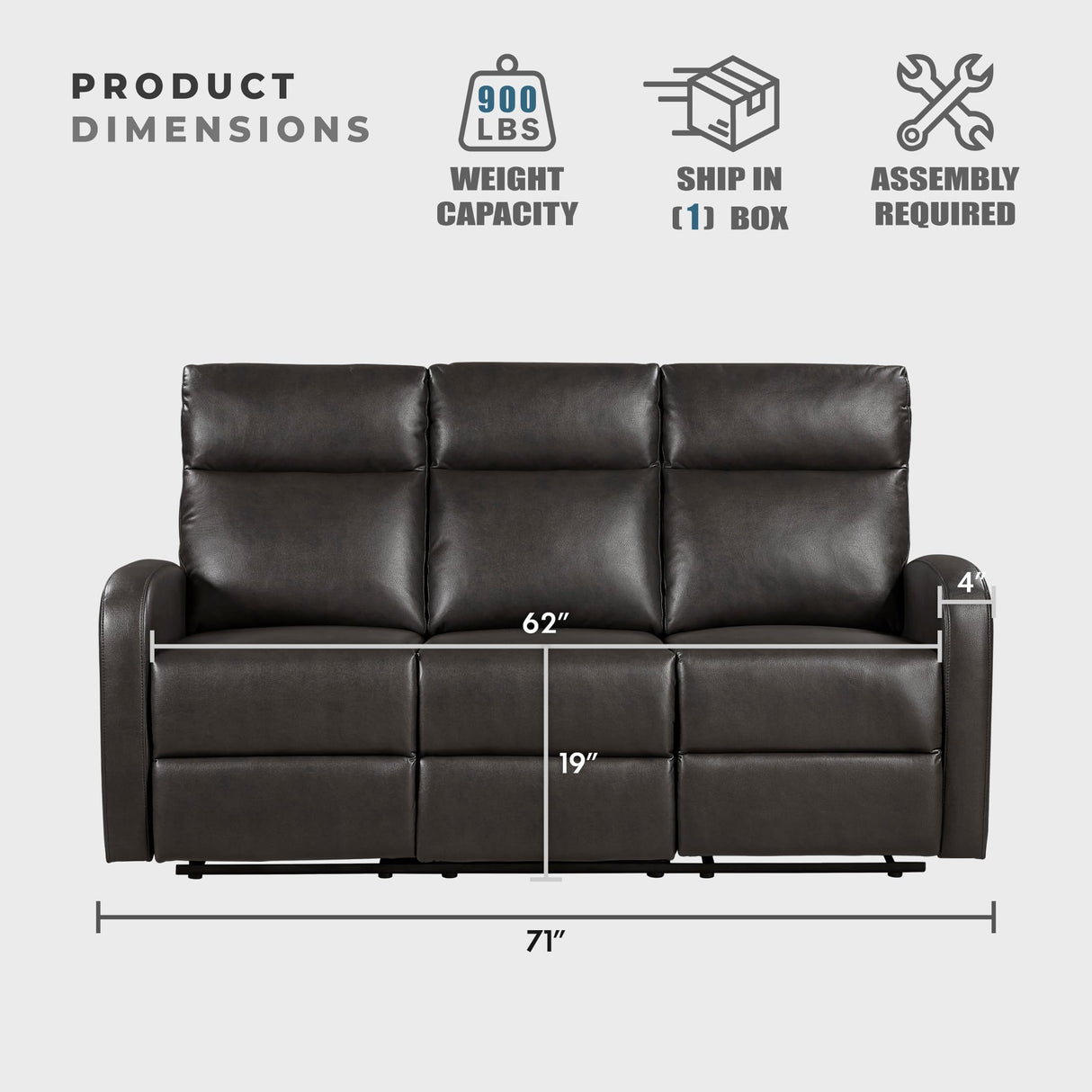 Lexicon Manual Reclining Sofa, Faux Leather Recliner Sofa, Wall Hugger, Track Arms, Magazine Pockets, Manual Dual Recliners Couch for Living Room/Office/Apartment, Easy Assembly, Espresso Lexicon