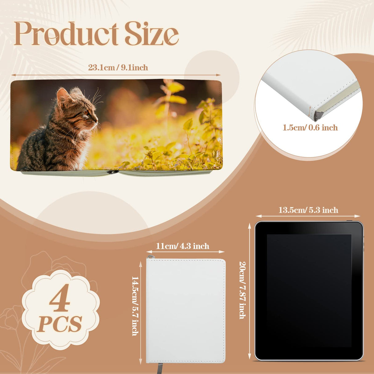 Zonon 4 Pcs Sublimation Journal Blank Notebooks A6 A5 A4 190 Pages Thick Faux Leather Notebooks Sublimation Notebooks Leather Sublimation Journal for School Office Supplies (5.7 x 4.3 Inch, A6) Zonon