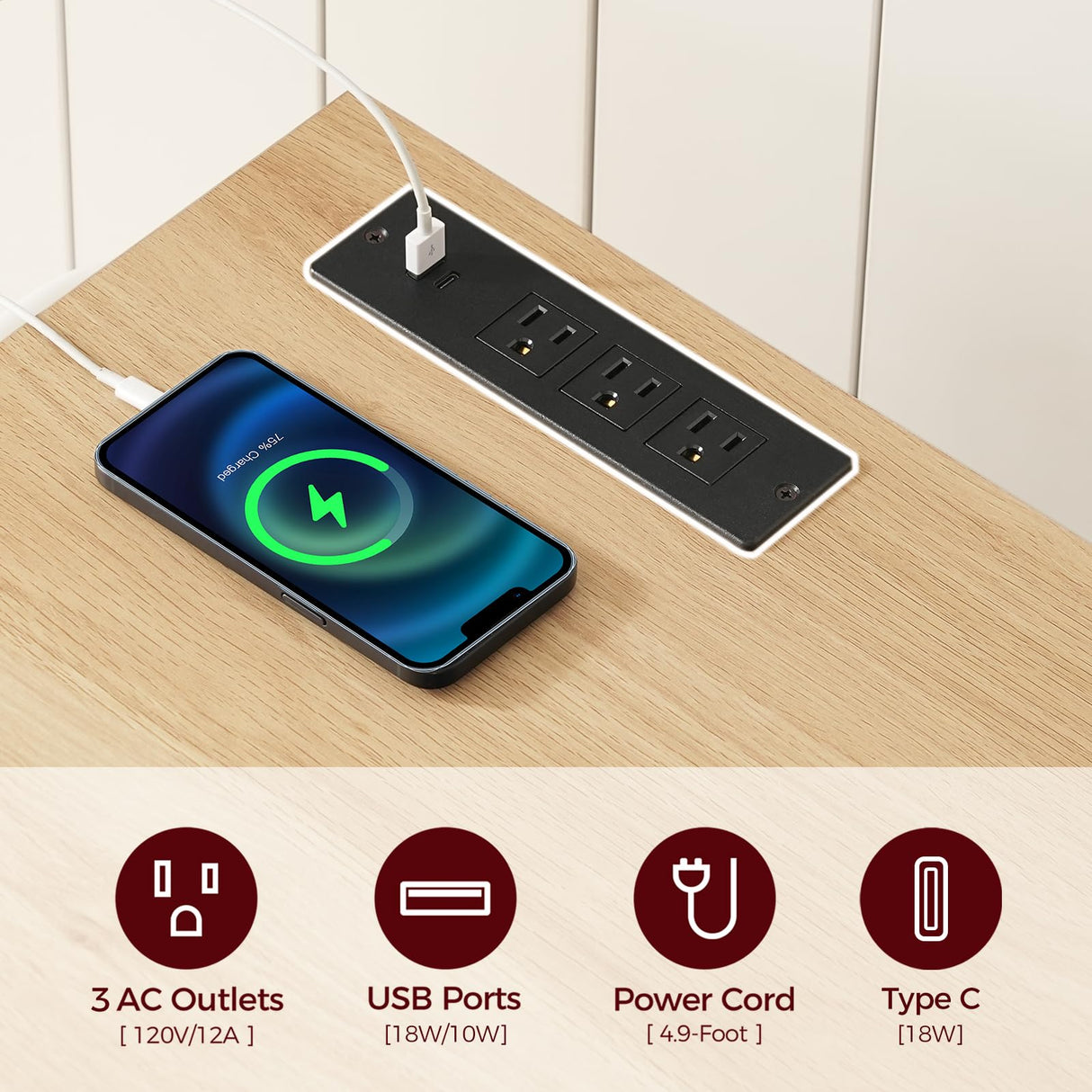 MAHANCRIS Kitchen Island with Power Outlet, Kitchen Storage Island with Drawer, Spice Rack, Towel Rack, Wine Rack, Rolling Kitchen Cart on Wheels, for Dining Room, White and Natural KINW122E01N1 MAHANCRIS