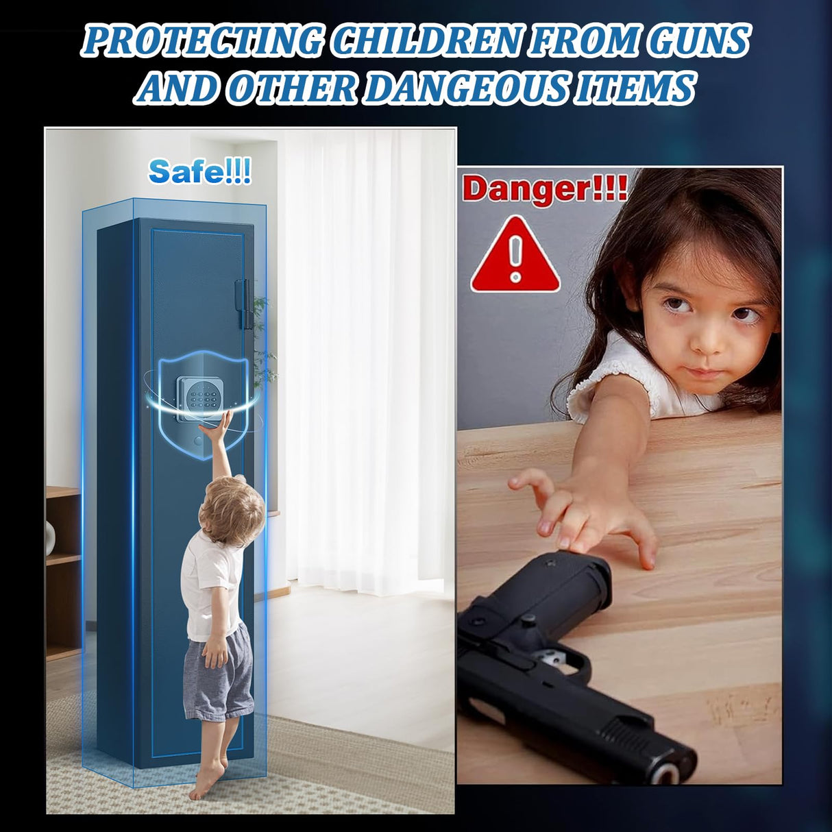 2-3 Gun Safe for Rifles and Pistols, No Assembly Required, Gun Safes for Rifle with Password Lock, Gun Cabinet for Home with Removable Shelf,180° Full Access Door, Alarm System & Mute Mode Marcree