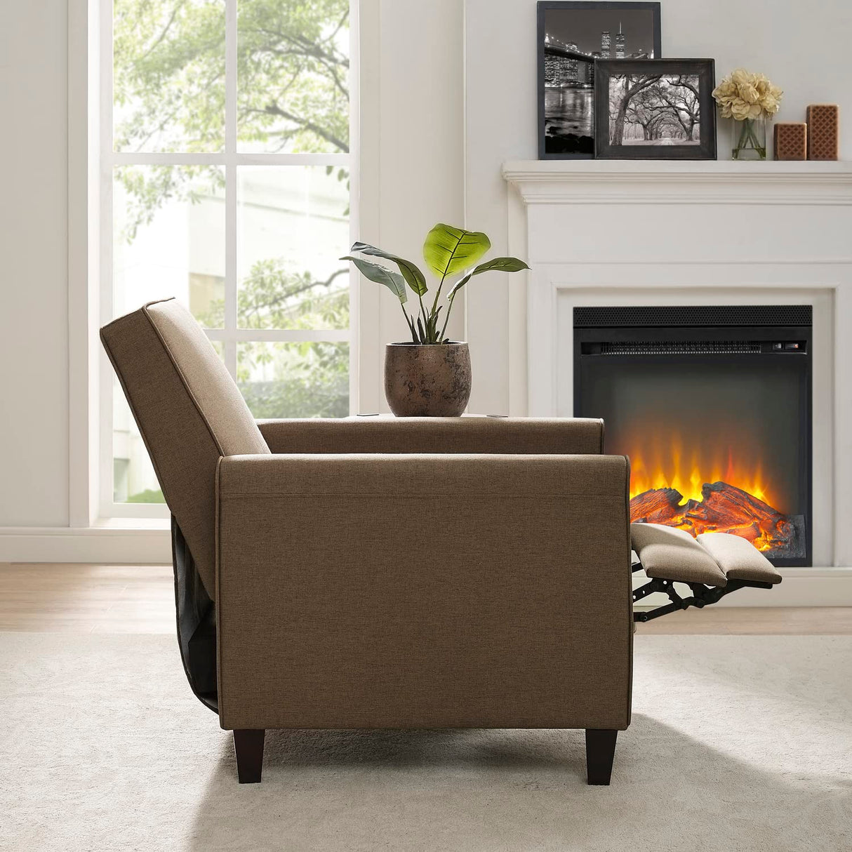 Naomi Home Pushback Recliner Chairs Home Theatre Recliner Small Recliners for Small Spaces with Adjustable Footrest Push Back Theatre Chairs Chocolate Linen Naomi Home