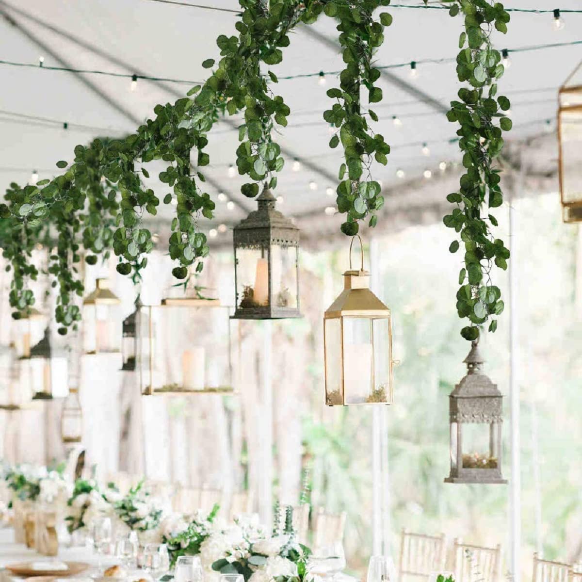 HO2NLE 12 Pack 84 Feet Artificial Fake Hanging Vines Plant Faux Silk Green Leaf Garlands Home Office Garden Outdoor Wall Greenery Cover Jungle Party Decoration HO2NLE
