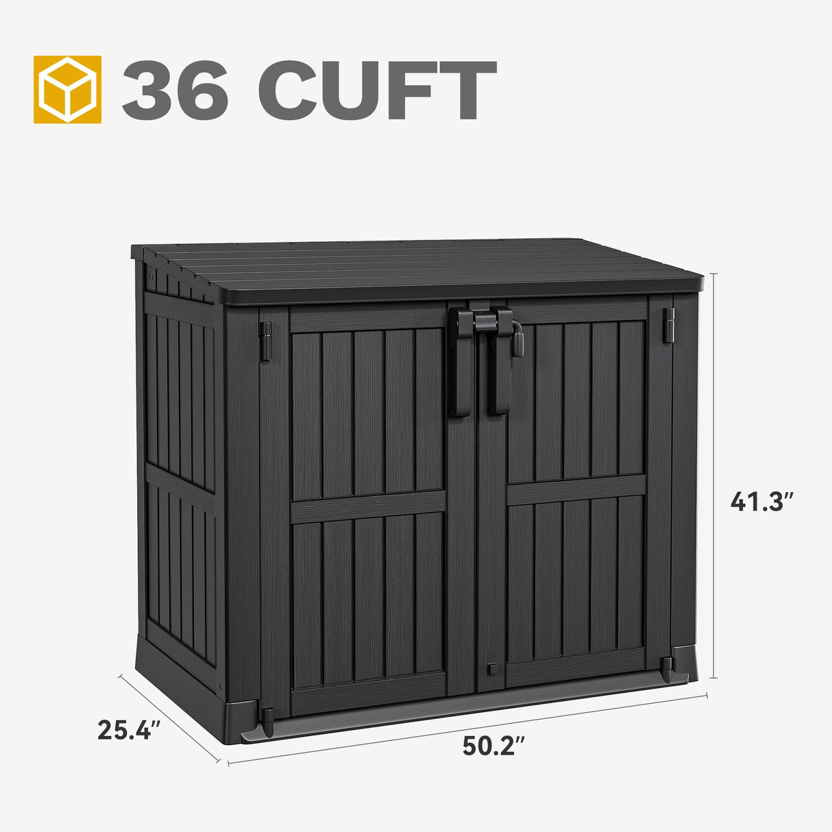 DWVO Tool Storage Shed, Storage for Bakcyard, Patio, and Garden, Resin Plastic Shed with Sloped Lid, Lockable Door, and Wood Grain Finish, Black DWVO