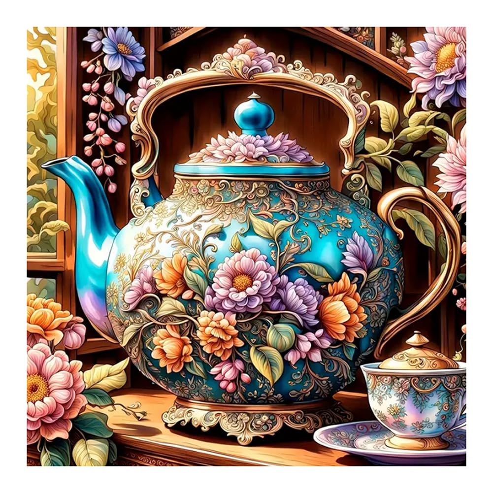 hill froeistung 5D Colorful Teapot Diamond Art Painting Kits for Adults,Flower Diamond Art for Beginners, DIY Full Drill Teacup Diamond Art Painting(12X12 inch) hill froeistung