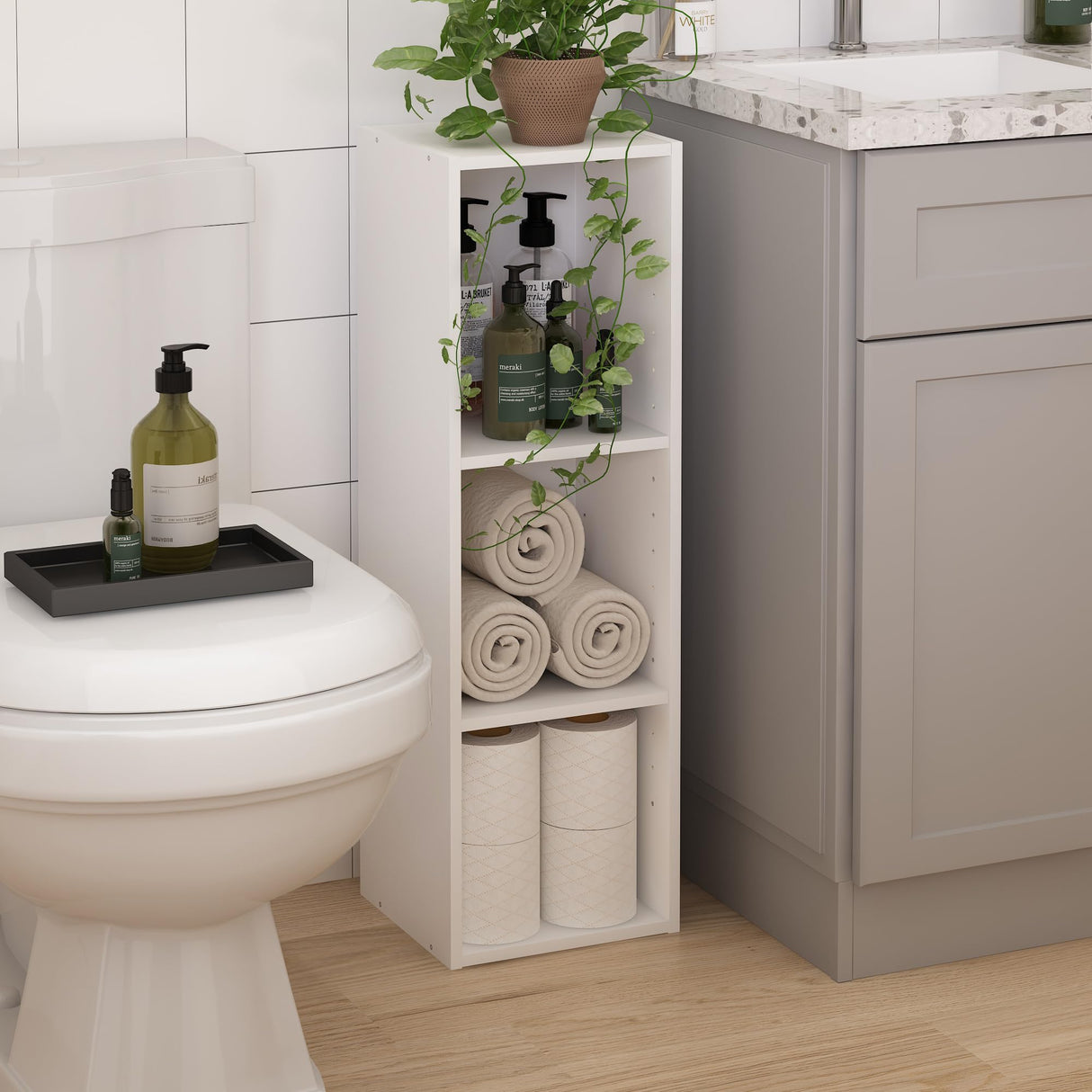 Furinno Fulda Book Shelf, 3-Tier Modern Narrow Bookshelf, 10-in Width Bookcase, 9.3" x 9.8" x 31.5", for Living Room, Bedroom, Home Office, White Furinno