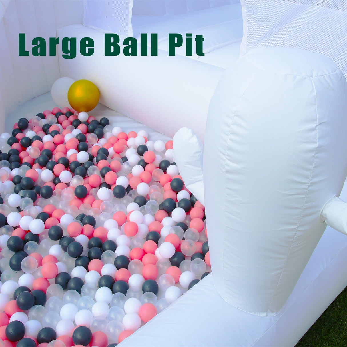 White Bounce House for Adult Kids, 16FT Large Commercial PVC Bounce House Castle w/Widened Curved Slide & Big Ball Pit, 1100w Blower, 16x14x10.5ft Inflantteble