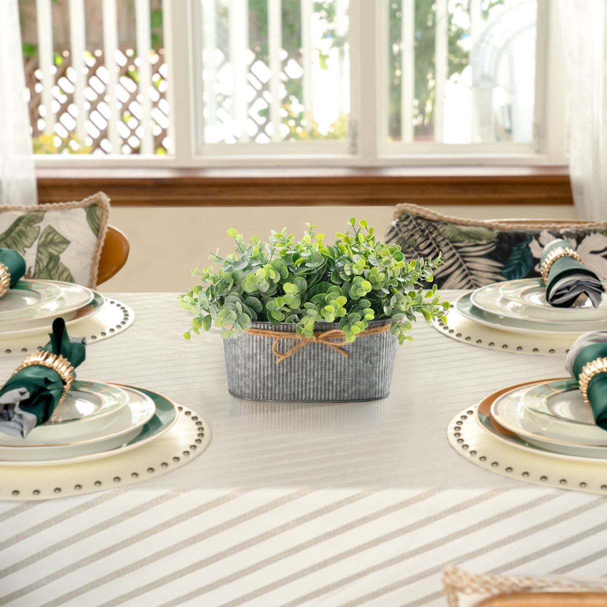 Dahey Artificial Eucalyptus Faux Plants Indoor for Farmhouse Home Decor Fake Potted Plants in Rustic Rectangular Pots Table Centerpiece for Office Bath Living Room Greenery Decor, 7" L x 4" H Dahey