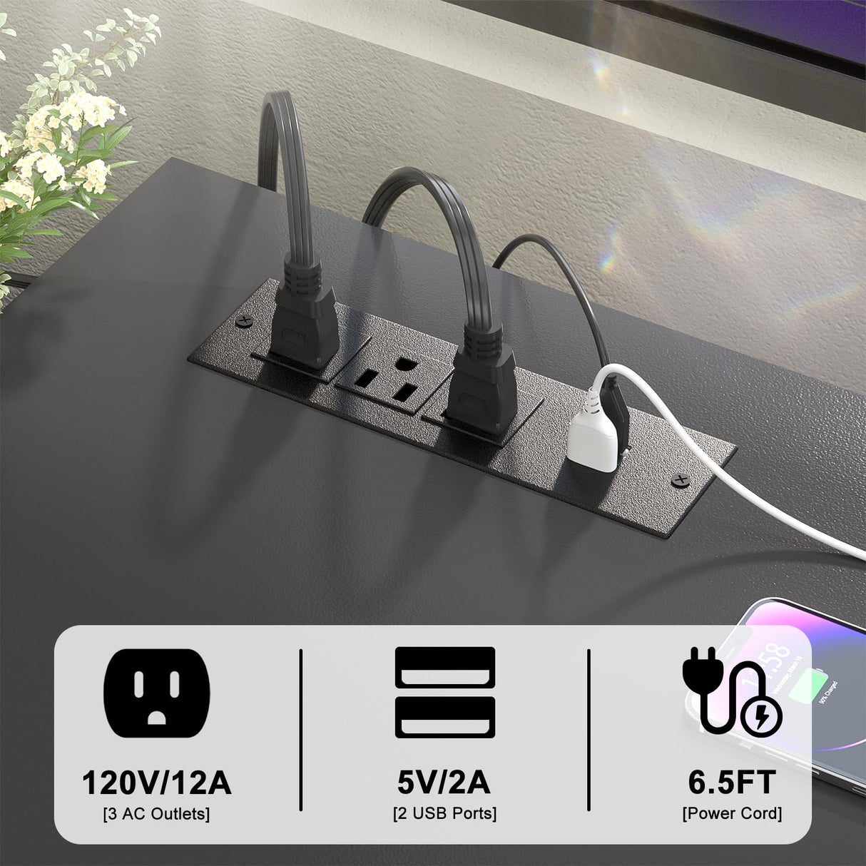 Homieasy L Shaped Desk with File Cabinet & Power Outlet, Reversible 55 Inch Large Corner Computer Desks with LED Strip, L-Shaped Computer Desk with Homieasy