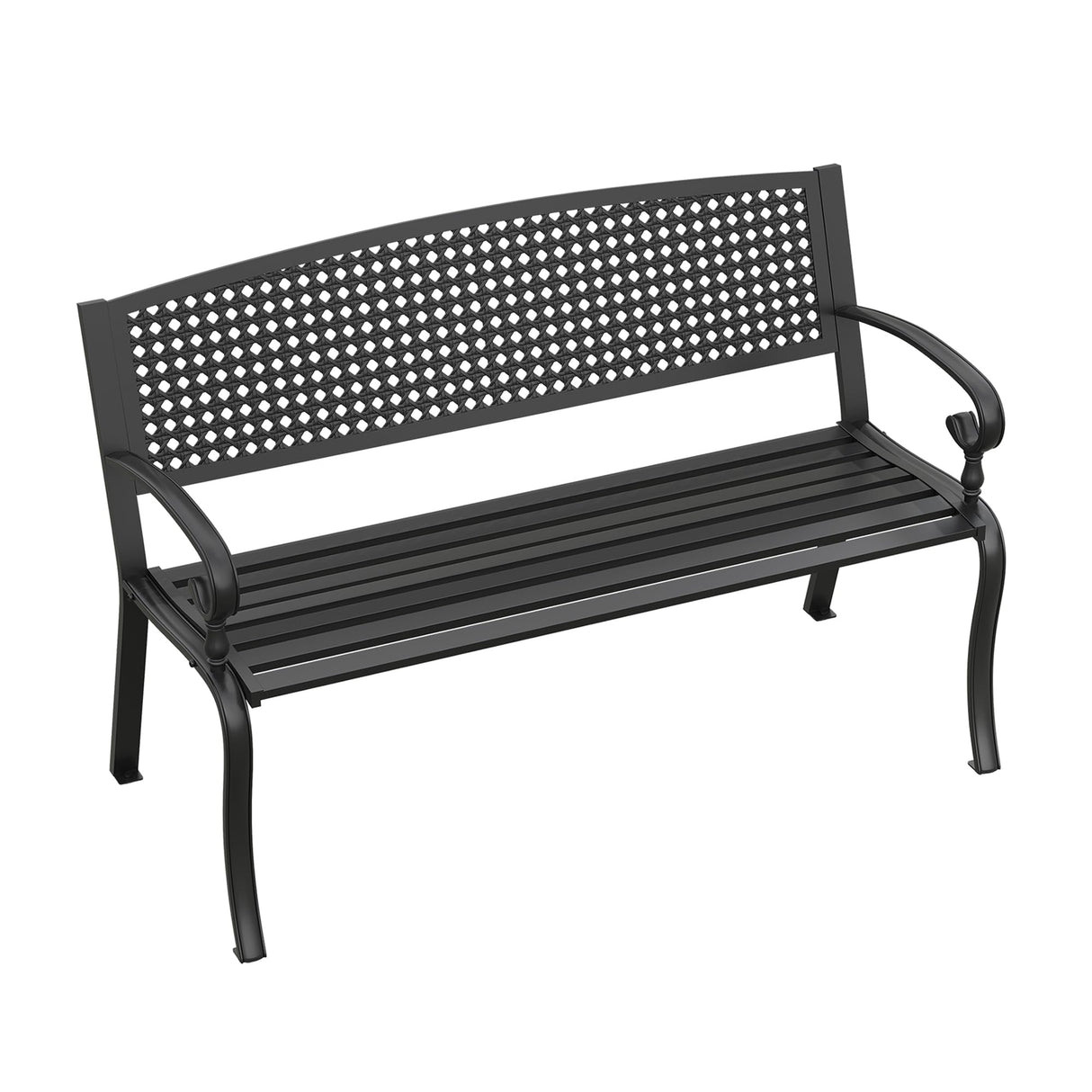 ARKOST Outdoor Bench, 50.4" Patio Metal Frame Garden Bench with Backrest and Curved Armrests for Lawn Backyard, Black ARKOST