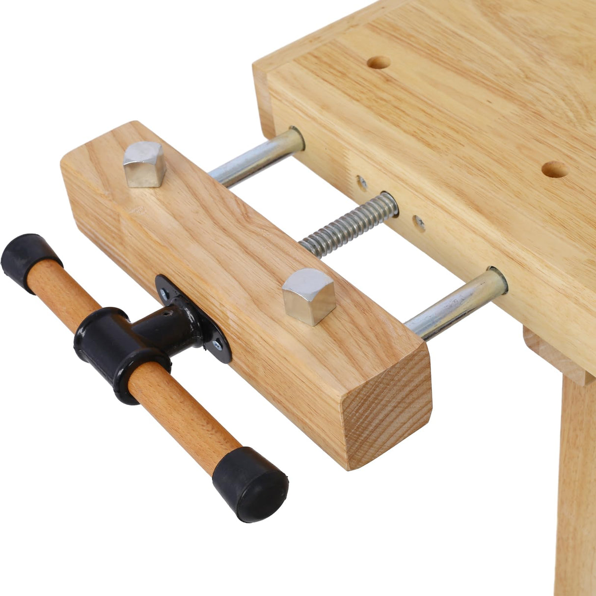 55" Rubberwood Workbench with Drawers and Vices, Heavy Duty Wooden Work Table for Garage, Workshop, Home, Office KUFUH