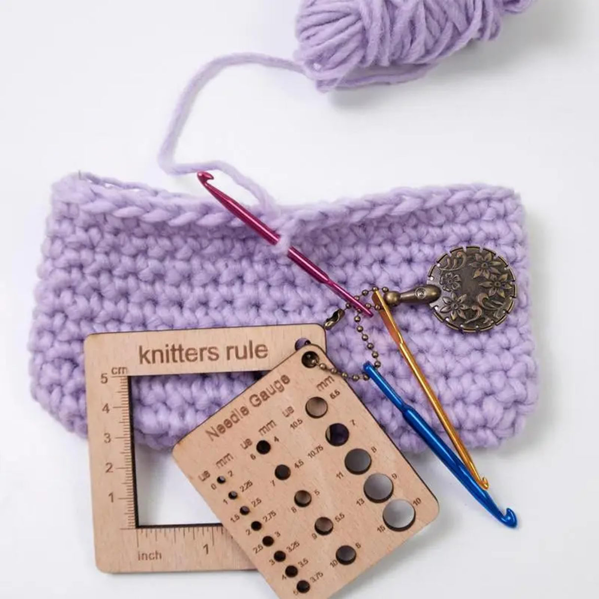 3 Pcs Wood Knitting Guage Rulers with Yarn Cutter, 3 Style Square Knitting Tool, Crochet Hook & Knitting Needle Gauge & Knitting Rule, Sewing Rulers for Art Sewing Knitting Crafts QidaiaLuck