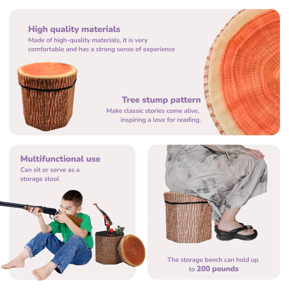 CHEFAN Fruit Storage Stool, Cute Folding Toy Box, Wood Stump Organizer for Cloth and Kids CHEFAN