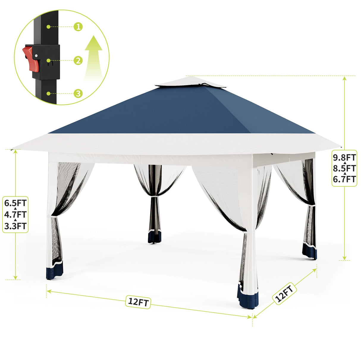12x12ft Patio Gazebo, Outdoor Canopy with Mesh Walls, Pop Up Gazebo Tent with 4 Ropes 8 Stakes & Portable Carrying Bag, Double Roof, Easy Up Pavilion for Outside Garden, Backyard, Lawn Hipicute