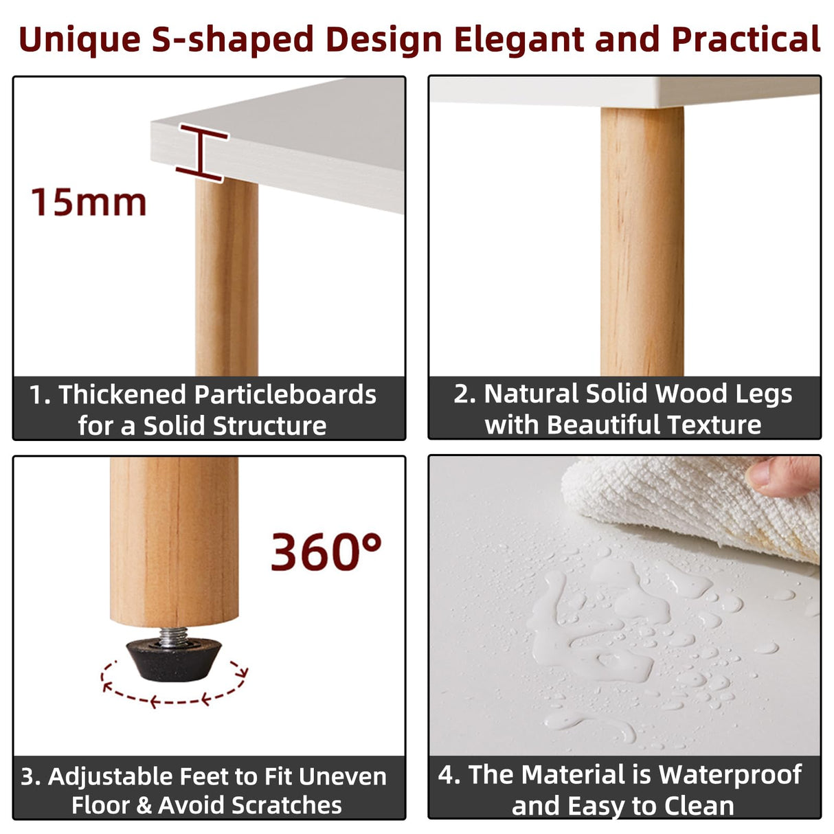 Aibiju White Night Stand with Open Storage Shelf, Wood Nightstand S Shape, Bed Side Table 3 Tier 20 inch high, End Table White/Natural Wood YD-TM152W Aibiju