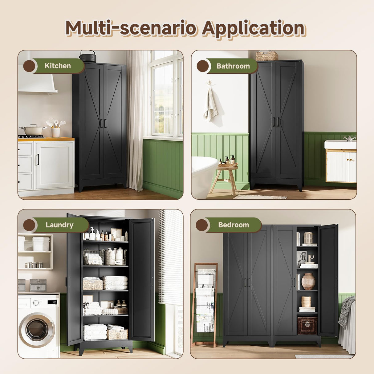 Letaya Storage Cabinet,75" H Metal Kitchen Pantry Cabinets with Doors and Adjustable Shelves,Pantry Organizers for for Cupboard/Dining/Bathroom/Office/Garage Room,Black Letaya