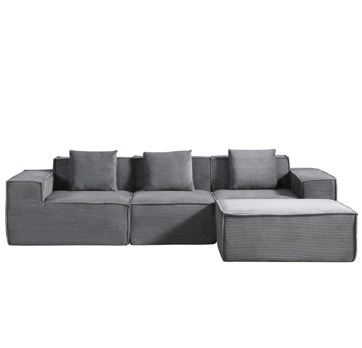 Container Furniture Direct Rowan Convertible Corduroy Sectional Couch with Ottoman & Pillows, Modular L Shaped Sleeper Sofa, Boneless Cloud Couch for Living Room Furniture, Dark Grey Container Furniture Direct