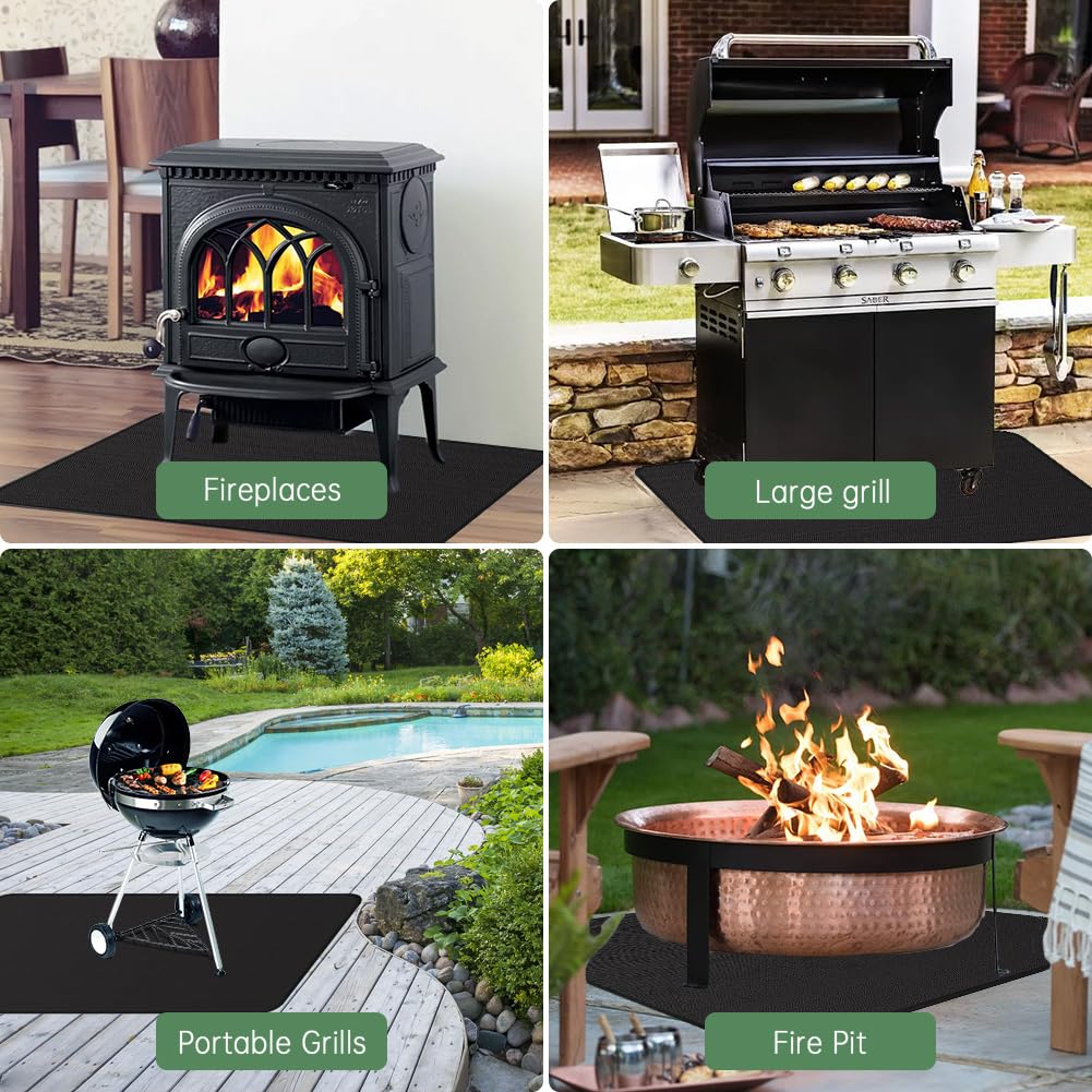 Dewfoam 63 x 36 Inch Under Grill Mats for Outdoor Grill, Fireproof Deck and Patio Protector Mat, Double-Sided Waterproof Oil-Proof Fire Blanket BBQ Mat, Grill Floor Pads Fire Pit Mat Fireplace Mat Dewfoam