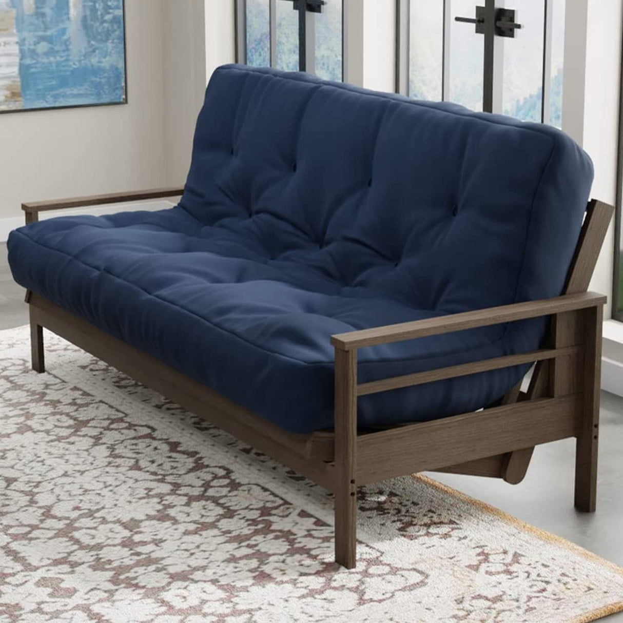 Loosh Full Size Sofa Bed Foam Canvas Futon Mattress - 10" USA Made, Navy, Frame Not Included Loosh