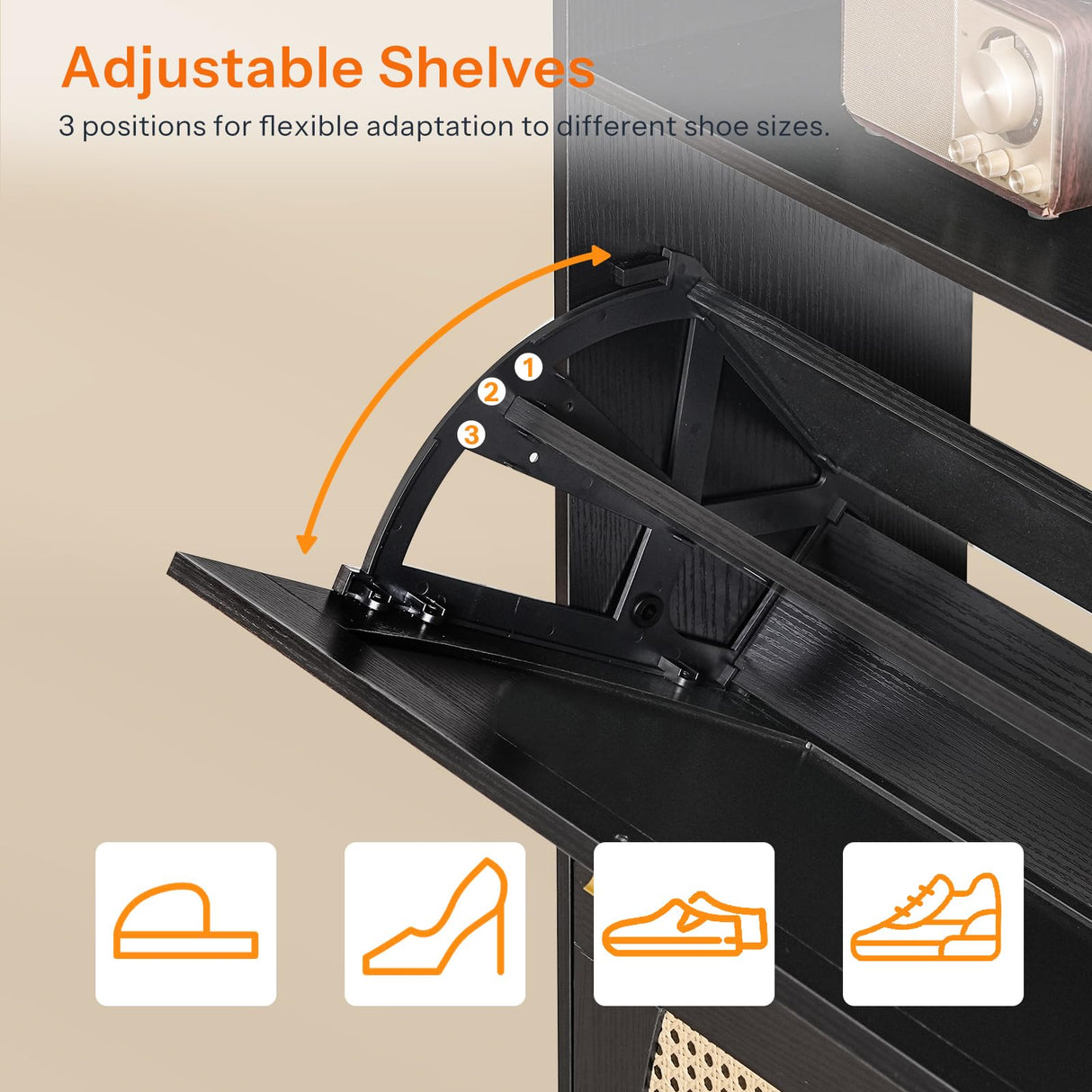 HOOBRO Rattan Shoe Storage Cabinet, Shoe Cabinet Storage for Entryway, Shoe Organizer with 2 Flip Drawers, Narrow Shoe Cabinet with Adjustable Shelves for Hallway, Living Room, Black BN80SC01 HOOBRO