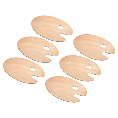 PATIKIL 8"x12" Wooden Paint Palette, 6 Pack Wood Painting Palette Color Mixing Oval Paint Tray Palette with Thumb Hole for Oil Watercolor Artist, Wood Color