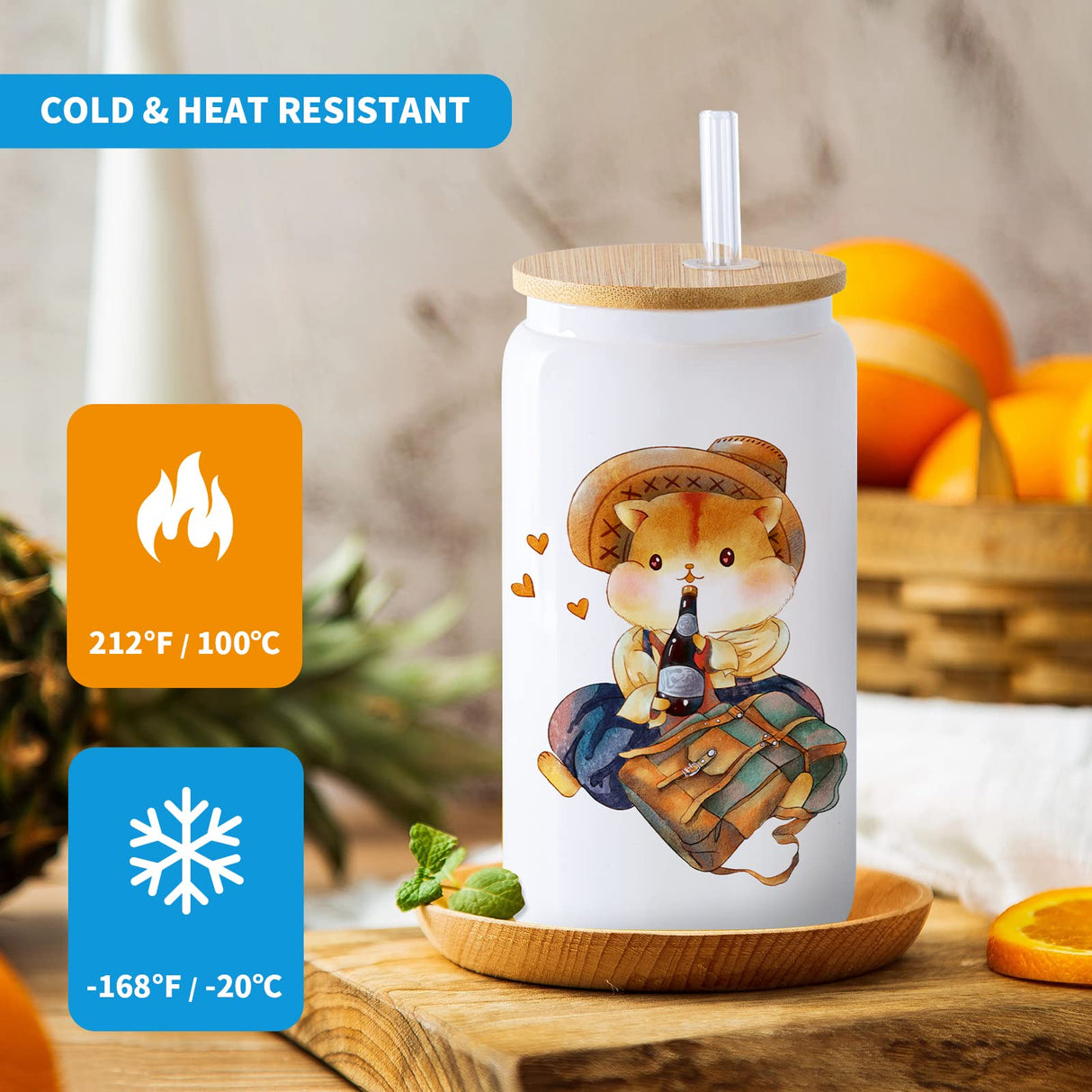 YOUKE OLA 20 Pack Sublimation Blank White Glass Cans Sublimation Beer Glass Cups with Bamboo Lids Borosilicate Glasses Tumbler Mason Jar Cups Mug with Glass Straw for Beer, Juice, Drinks 16oz White YOUKE OLA