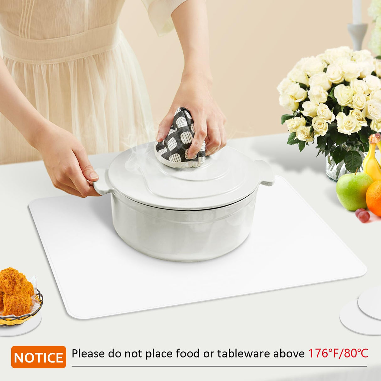 APLKER Vinyl Placemats Set of 6, Heat Resistant Dining Table Placemats Waterproof Washable Wipeable Faux Leather Place Mats and Coasters for Kitchen, Dining, Party & Outdoor (White) APLKER