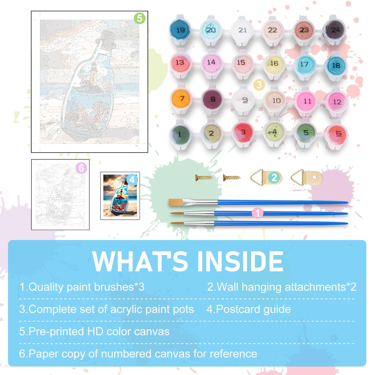 Paint by Numbers Kit for Adults - Beach Bottle Acrylic Adult Paint by Number Kits on Canvas for Beginner, Seaside Lighthouse DIY Oil Painting by Numbers for Adults, Perfect for Home Decor Gift 16"x20" Offito